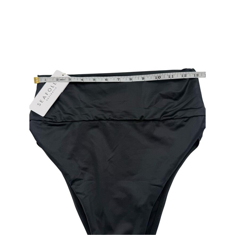 NWT Seafolly Roll Top High Waisted Bikini Bottom Black Wet Look Faux Leather 8 - Picture 11 of 16